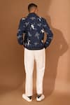 Shop_Vivek Karunakaran_Blue Linen Embroidered Cutwork Bomber Jacket _at_Aza_Fashions