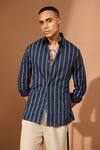 Vivek Karunakaran_Blue Poplin Embroidered Kantha Stripe Pattern Shaket _Online_at_Aza_Fashions