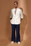 Buy_Vivek Karunakaran_White Linen Solid Patch Pocket Shaket _at_Aza_Fashions