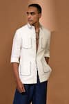 Vivek Karunakaran_White Linen Solid Patch Pocket Shaket _Online_at_Aza_Fashions