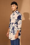 Vivek Karunakaran_Cream Voile Printed Crackle Pathan Kurta _Online_at_Aza_Fashions