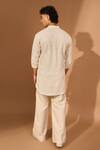 Shop_Vivek Karunakaran_Cream Linen Printed Smudge Pathan Kurta _at_Aza_Fashions