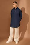 Buy_Vivek Karunakaran_Blue Linen Embroidered Thread Handstitch Pathan Kurta _at_Aza_Fashions