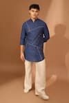 Buy_Vivek Karunakaran_Blue Linen Embroidered Thread Bandhini Pathan Kurta _at_Aza_Fashions