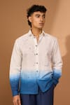 Vivek Karunakaran_White Cotton Linen Splatter Ombre Pattern Shirt _Online_at_Aza_Fashions