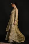 Reeti Arneja_Gold Double Georgette Embroidery Bahar Round Neck Short Anarkali And Sharara Set _at_Aza_Fashions