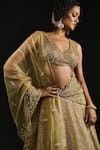 Reeti Arneja_Gold Double Georgette Al Mallika Stripe Embellished Bridal Lehenga Set _at_Aza_Fashions