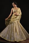 Buy_Reeti Arneja_Gold Double Georgette Al Mallika Stripe Embellished Bridal Lehenga Set 