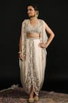 Buy_Reeti Arneja_Ivory Double Georgette Embroidery Farah Phool Vine Cape And Dhoti Skirt Set _at_Aza_Fashions