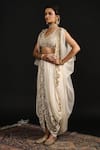 Shop_Reeti Arneja_Ivory Double Georgette Embroidery Farah Phool Vine Cape And Dhoti Skirt Set 