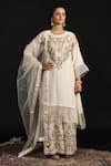 Buy_Reeti Arneja_Ivory Double Georgette Embroidery Thread Work Salma Flora Kurta And Palazzo Set _at_Aza_Fashions