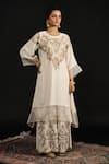 Buy_Reeti Arneja_Ivory Double Georgette Embroidery Thread Work Salma Flora Kurta And Palazzo Set _Online_at_Aza_Fashions