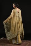 Reeti Arneja_Gold Organza Embroidery Ambrosia Boat Neck Asymmetric Cape And Godet Sharara Set _Online_at_Aza_Fashions