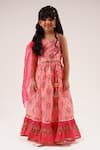 Buy_LIL DRAMA_Pink Chanderi Printed Floral Frilled Lehenga Set _at_Aza_Fashions