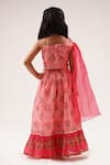 Shop_LIL DRAMA_Pink Chanderi Printed Floral Frilled Lehenga Set _at_Aza_Fashions