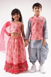 LIL DRAMA_Pink Chanderi Printed Floral Frilled Lehenga Set _at_Aza_Fashions