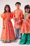 LIL DRAMA_Orange Chanderi Printed Floral Jaal Lehenga With Blouse _at_Aza_Fashions