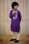 Buy_TINY COLOR_Purple Cotton Silk Print Floral Block Kurta With Pyjama _at_Aza_Fashions