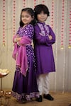 TINY COLOR_Purple Cotton Silk Print Floral Block Kurta With Pyjama _Online_at_Aza_Fashions