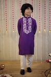 TINY COLOR_Purple Cotton Silk Print Floral Block Kurta With Pyjama _at_Aza_Fashions