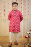 Buy_TINY COLOR_Pink Cotton Silk Print Traditional Block Kurta With Pyjama _at_Aza_Fashions