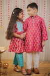 TINY COLOR_Pink Cotton Silk Print Traditional Block Kurta With Pyjama _Online_at_Aza_Fashions