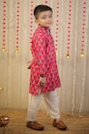 TINY COLOR_Pink Cotton Silk Print Traditional Block Kurta With Pyjama _at_Aza_Fashions