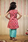 Shop_TINY COLOR_Pink Modal Embroidery Lace Block Print Gathered Kurta With Pant _at_Aza_Fashions