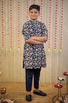 TINY COLOR_Blue Cotton Silk Print Floral Block Kurta With Pant _at_Aza_Fashions