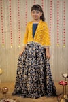 Buy_TINY COLOR_Blue Lehenga And Cape Modal Embroidery Lace Bandhej & Set _at_Aza_Fashions