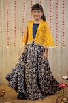 Buy_TINY COLOR_Blue Lehenga And Cape Modal Embroidery Lace Bandhej & Set _Online_at_Aza_Fashions