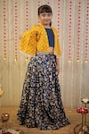 TINY COLOR_Blue Lehenga And Cape Modal Embroidery Lace Bandhej & Set _at_Aza_Fashions