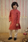 Buy_TINY COLOR_Maroon Kurta Mulmul Cotton Print Traditional Block Straight With Pant _at_Aza_Fashions