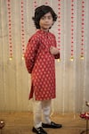 TINY COLOR_Maroon Kurta Mulmul Cotton Print Traditional Block Straight With Pant _at_Aza_Fashions