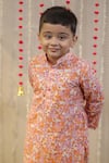 Buy_TINY COLOR_Peach Kurta Mulmul Cotton Print Floral Motifs Block With Pyjama 