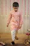 Shop_TINY COLOR_Peach Kurta Mulmul Cotton Print Floral Motifs Block With Pyjama 