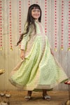 TINY COLOR_Green Mulmul Cotton Print Abstract Block Pleated Kurta _Online_at_Aza_Fashions