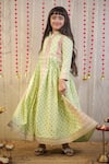 Shop_TINY COLOR_Green Mulmul Cotton Print Abstract Block Pleated Kurta _Online_at_Aza_Fashions