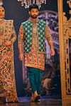 Buy_The Royaleum_Multi Color Silk Hand Embroidered Stripe Mazhar Kurta Set With Bundi _at_Aza_Fashions