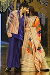 Shop_The Royaleum_Blue Silk Hand Embroidered Geometric Taha Jacket With Kurta Set _at_Aza_Fashions