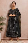 Buy_Samyukta Singhania_Black Faux Georgette Lining Cotton Embroidery Jaal Anarkali With Dupatta _at_Aza_Fashions