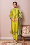 Buy_Samyukta Singhania_Yellow Kurta Chanderi Printed Block Contrast Geometric Straight Pant Set _at_Aza_Fashions
