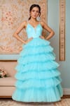 Buy_Samyukta Singhania_Blue Tulle Ruffles Sweetheart Dancing Daffodil Gown _at_Aza_Fashions