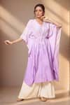 Buy_Samyukta Singhania_Purple Chanderi Embroidery V-neck Chikankari Phool Shaded Kaftan _at_Aza_Fashions
