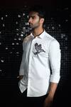 Shop_Sanjana reddy Designs_White Stretchable Cotton Embroidered Cutdana Shirt _at_Aza_Fashions