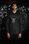 Shop_Sanjana reddy Designs_Black Stretchable Cotton Embroidered Cutdana Reindeer 3d Shirt _at_Aza_Fashions