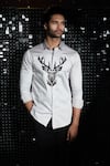 Shop_Sanjana reddy Designs_Grey Stretchable Cotton Embroidered Cutdana 3d Reindeer Shirt _at_Aza_Fashions