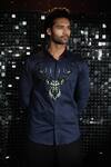 Buy_Sanjana reddy Designs_Blue Stretchable Cotton Embroidered Cutdana Reindeer Gradient Shirt _at_Aza_Fashions