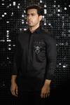 Sanjana reddy Designs_Black Stretchable Cotton Embroidered Cutdana Reindeer Shirt _Online_at_Aza_Fashions