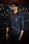 Shop_Sanjana reddy Designs_Blue Stretchable Cotton Embroidered Cutdana Placed Reindeer Shirt _at_Aza_Fashions